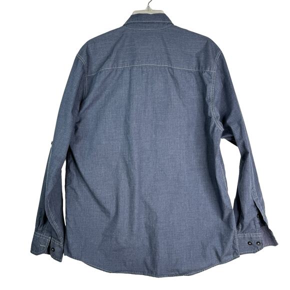 Michael Brandon Chambray Button Up Shirt Roll Tab Sleeves Blue L - Picture 3 of 8